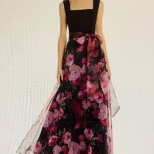 Eliza J Black Gown with Pink Floral Design